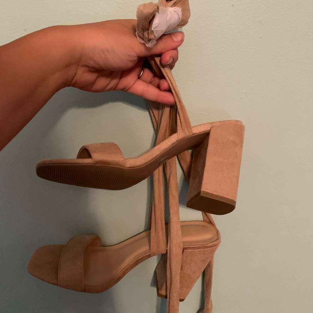 Lace up nude heels